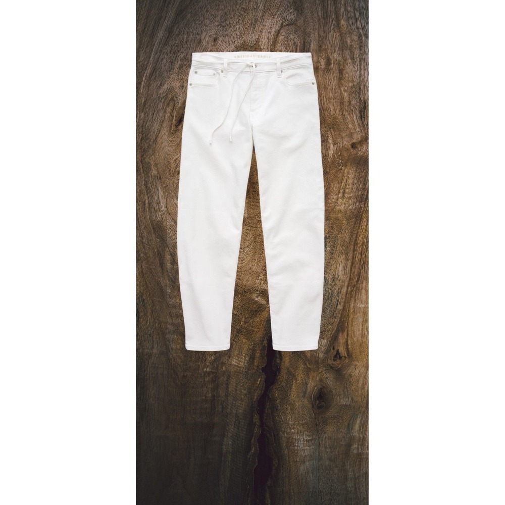 American Eagle Stretch Barrel Jeans White Mid High Rise Casual 16L - Picture 5 of 9